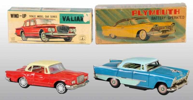 Appraisal: Lot of Tin Plymouth Automobile Toys Description Japanese Working Includes