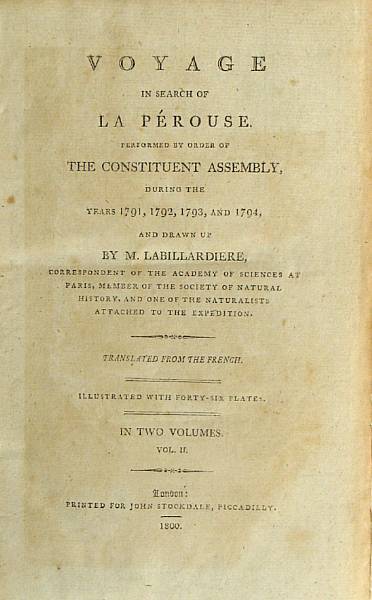 Appraisal: LABILLARDIERE JACQUES JULIEN HOUTON DE - Voyage in Search of