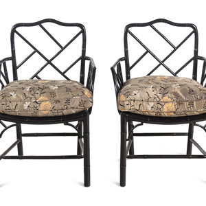 Appraisal: A Pair of Chinese Chippendale Style Black Painted Faux Bamboo