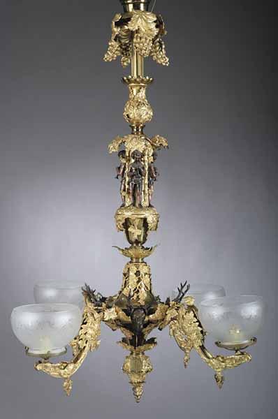 Appraisal: An Ornate American Ormolu Four-Light Gasolier mid th c a