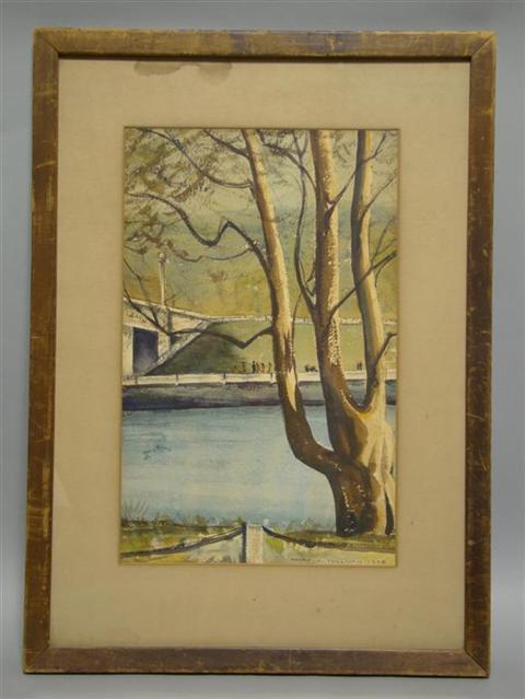 Appraisal: HENRY J SULLIVAN BOARDWALK BY THE RIVER Watercolor on paper