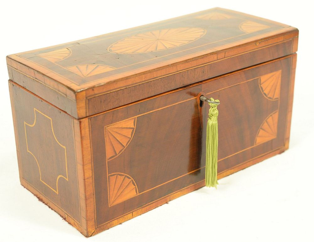 Appraisal: Mahogany Tea Box having fan and line inlay top opening