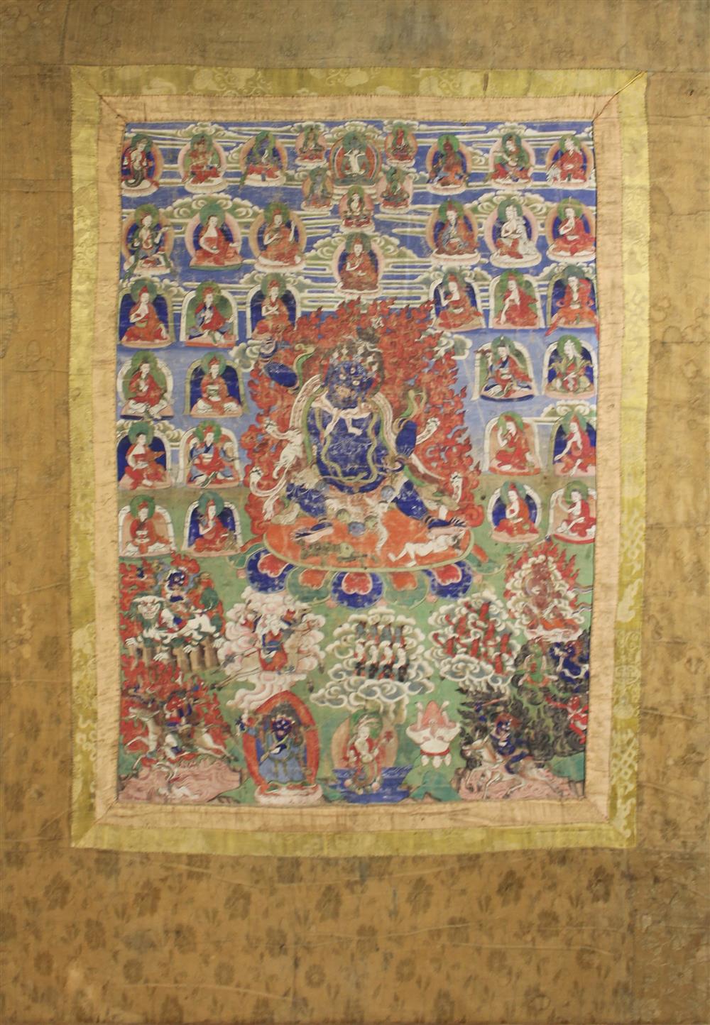 Appraisal: SINO-TIBETAN THANGKA POSSIBLY OF VAJRAPANI the central blue figure painted