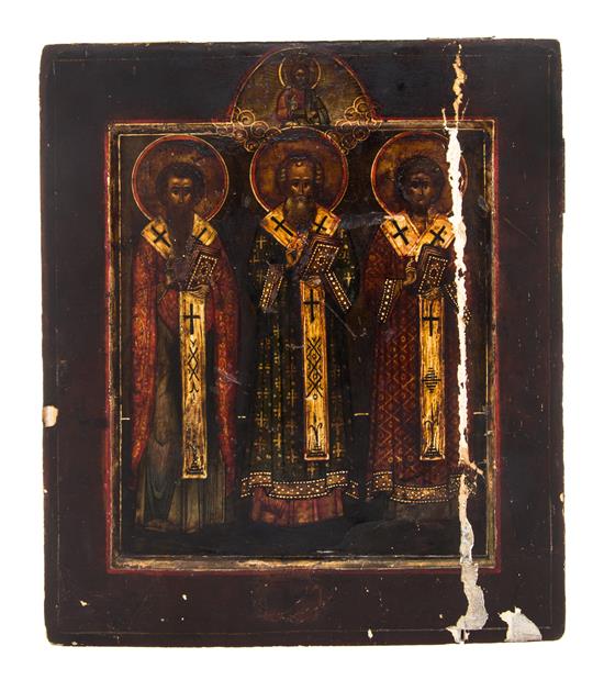 Appraisal: Sale Lot A Russian Painted Icon Three Heirarchs depicting Basil