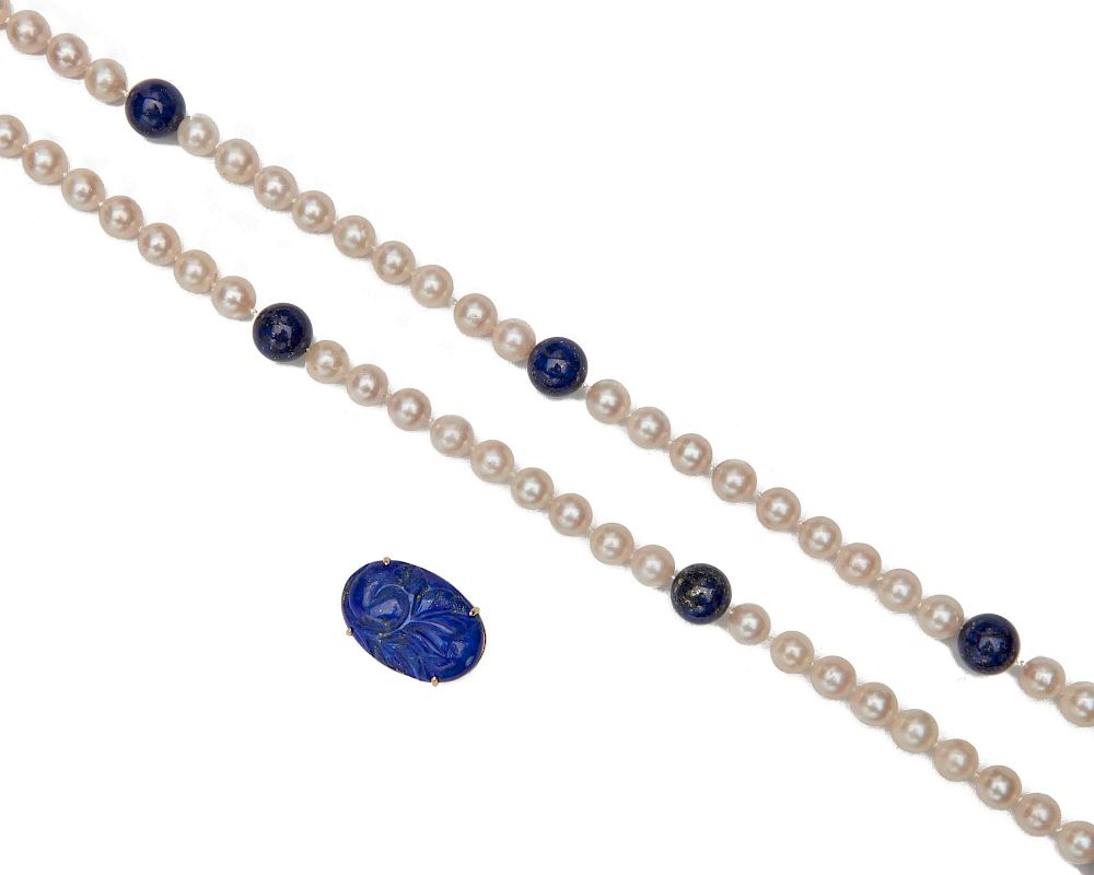 Appraisal: Pearl and Lapis Lazuli Necklace Pearl and Lapis Lazuli Necklace