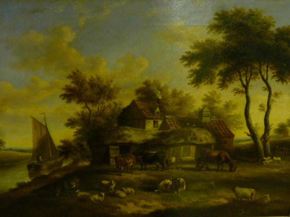 Appraisal: G JACKSON th Century Farmstead on a River Bank oil