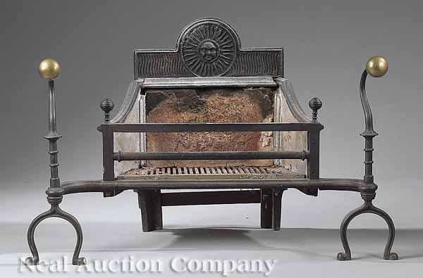 Appraisal: An Antique English Brass and Cast Iron Fire Grate in