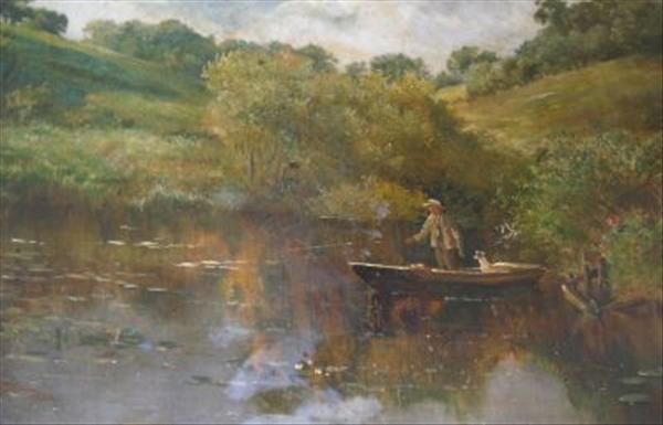 Appraisal: Follower of De Breanski Fishing the river Oil on canvas