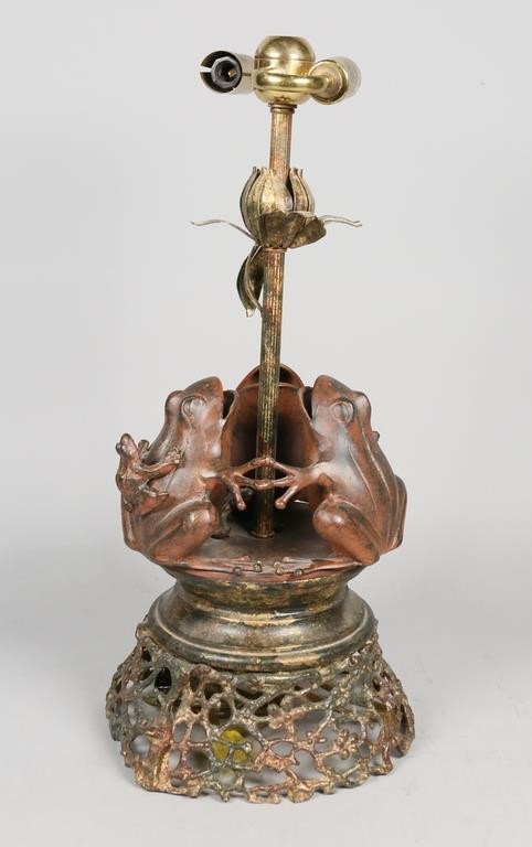 Appraisal: Frederick Cooper Chicago metal frog family lamp Wear to paint