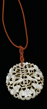 Appraisal: Chinese white jade pendant and simulated jade bead necklace Circular