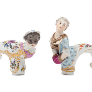 Appraisal: A Pair of German Porcelain Cane Handles th th Century