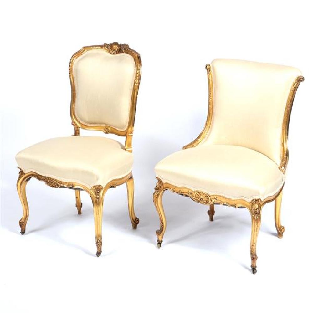 Appraisal: TWO FRENCH LOUIS XVI STYLE CARVED AND GILT WOOD UPHOLSTERED