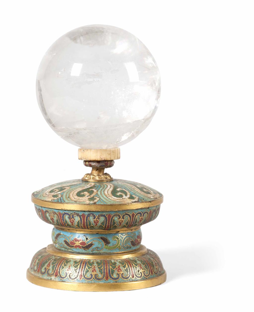 Appraisal: CLOISONN STAND WITH CRYSTAL BALL QING DYNASTY TH CENTURY the