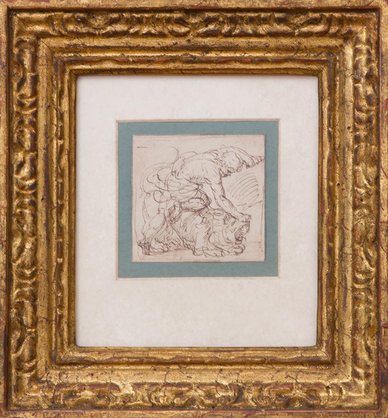 Appraisal: VENETIAN SCHOOL HERCULES FIGHTING A LION Ink on paper with