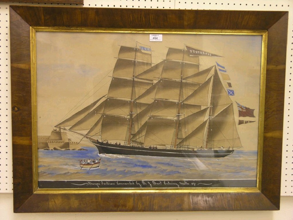 Appraisal: A th century primitive marine watercolour the Barque 'Dexterous' entitled