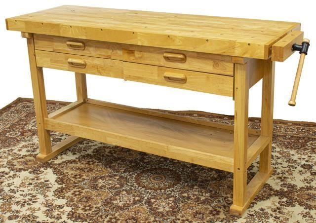 Appraisal: Rustic craftsman's workbench having rectangular top with dog holes four