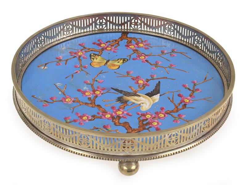 Appraisal: PORCELAIN BUTTERFLY DECORATED GALLERY EDGED CIRCULAR TRAY