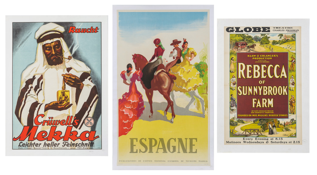 Appraisal: VINTAGE ADVERTISING POSTERS posters total to include ''Espagne'' scene of