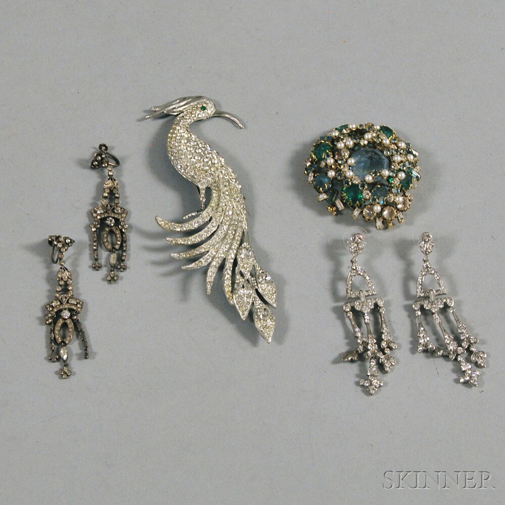 Appraisal: Small Group of Paste and Rhinestone Jewelry an oversized bird