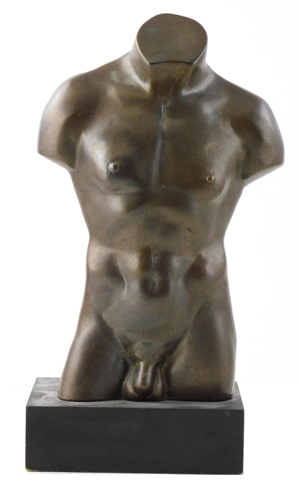 Appraisal: Bronze Sculpture th C male nude torso oblong base appears