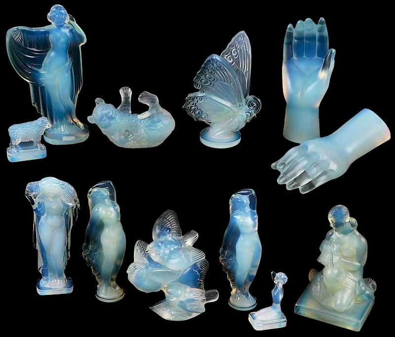 Appraisal: Sabino Glass Opalescent Figurines French early mid th century each