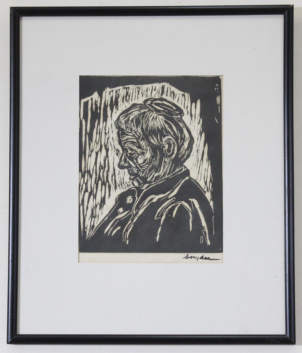 Appraisal: AMANDA TESTER SNYDER Oregon - linocut portrait of grandma in