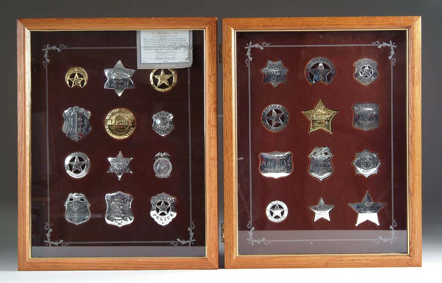 Appraisal: TWO DISPLAY FRAMES OF REPRODUCTION BADGES Franklin Mint set of