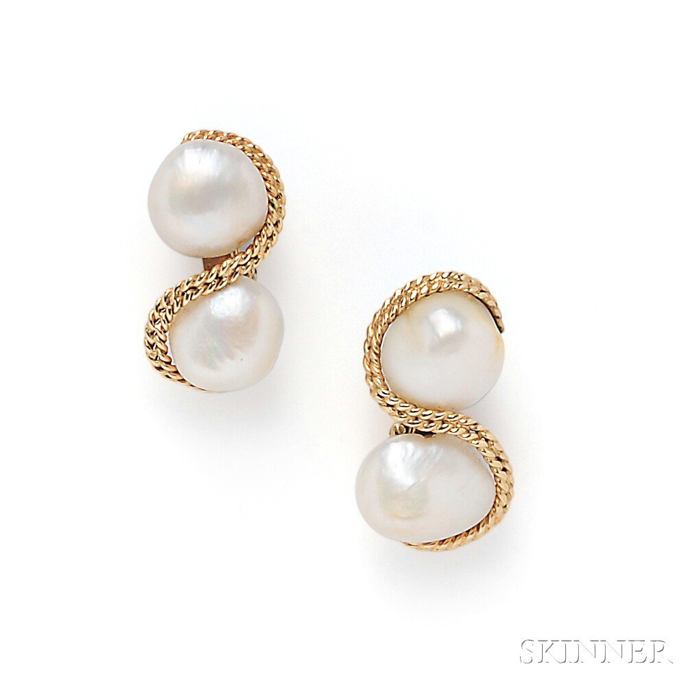 Appraisal: kt Gold and Baroque Cultured Pearl Earclips each set with