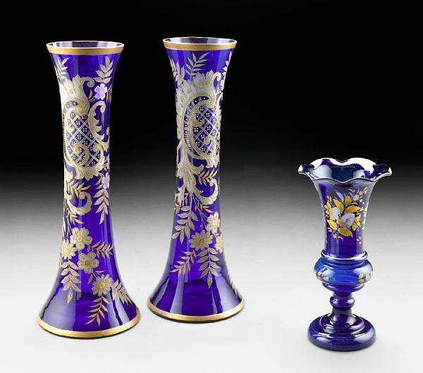 Appraisal: A group of three French or Bohemian cobalt blue glass