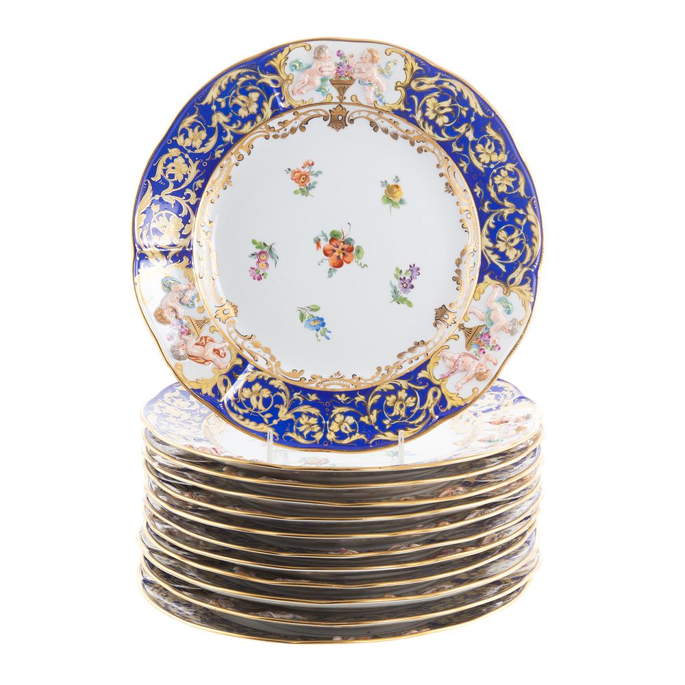 Appraisal: Capodimonte Porcelain Cabinet Plates Shaped plates with extensive gilt scroll