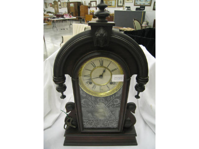 Appraisal: Waterbury Victorian Mantle Clock original stenciled glass medallion at top