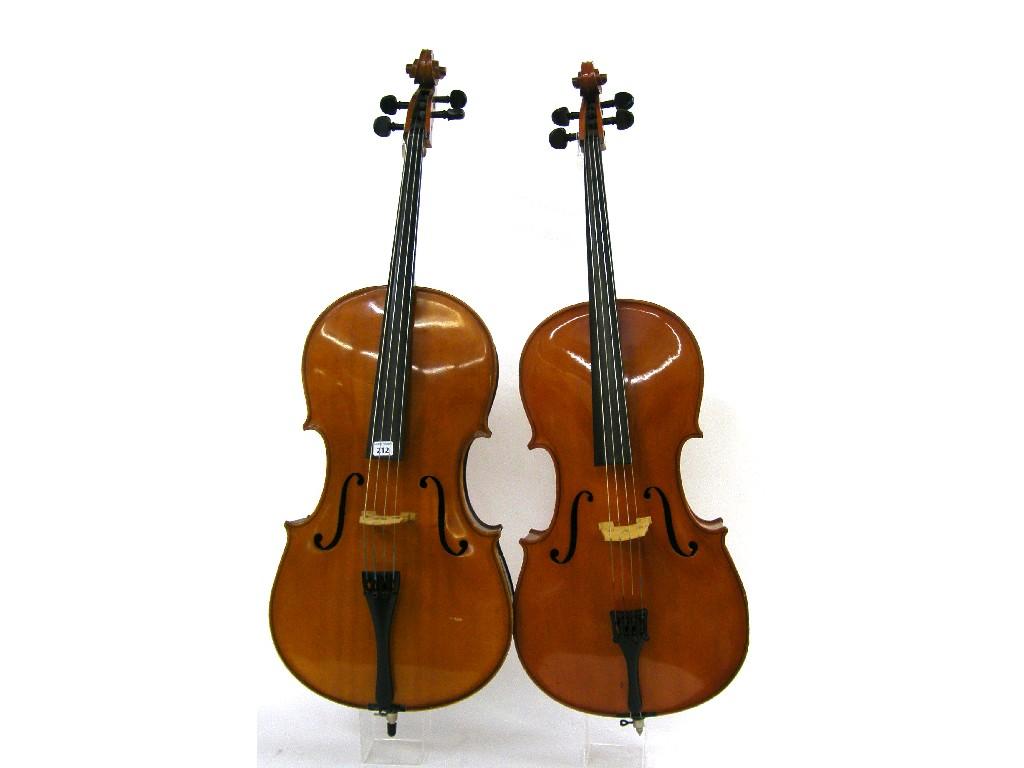 Appraisal: Two contemporary three-quarter size violoncellos