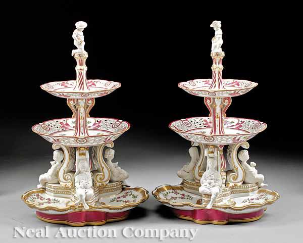 Appraisal: A Pair of Large Gilt and Polychromed Porcelain Sweetmeat Stands