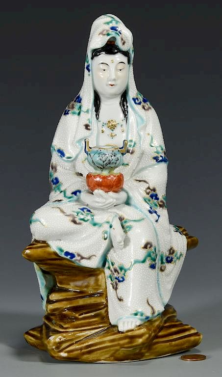 Appraisal: Chinese Porcelain Guan Yin Figure Chinese porcelain figurine depicting a