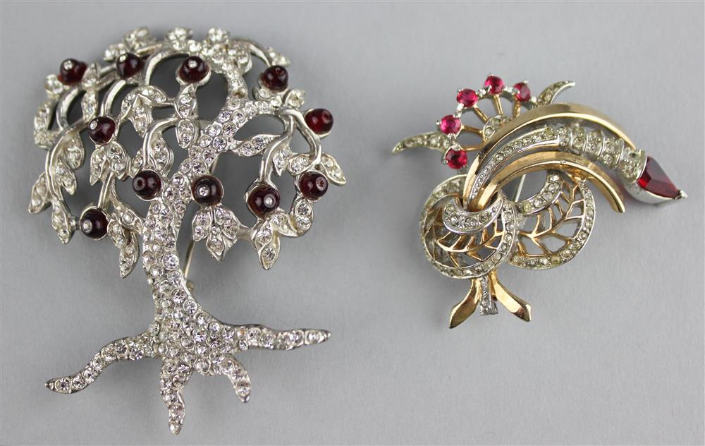 Appraisal: REJA PIN WITH RED AND COLORLESS RHINESTONES ALONG WITH UNSIGNED