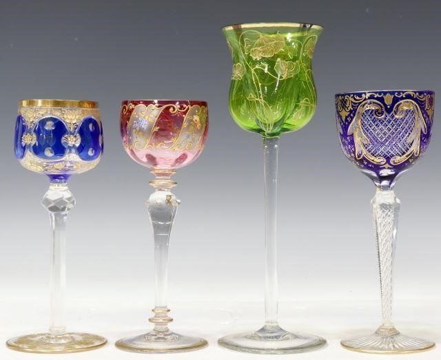 Appraisal: lot of Bohemian cut-to-clear and enameled art glass wine stems