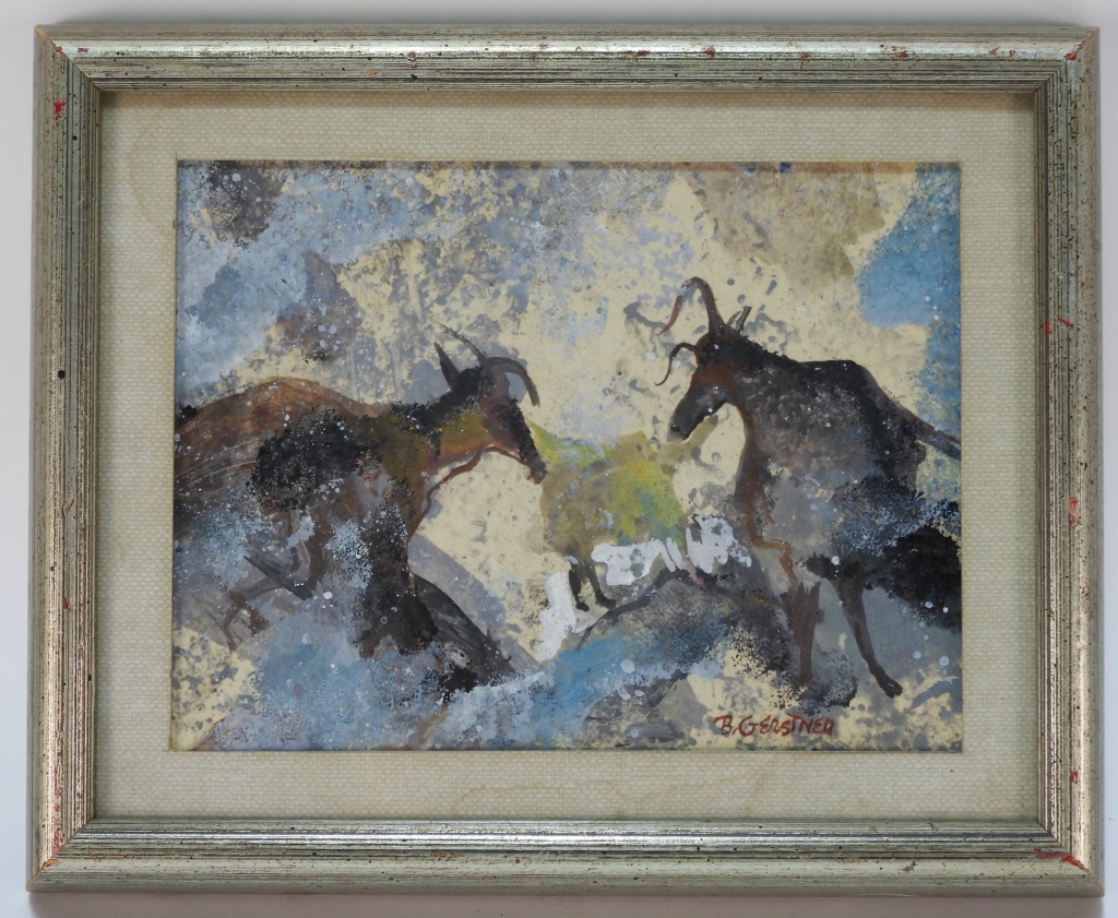 Appraisal: BERNARD GERSTNER WILD BULL WC PAINTING Massachusetts - Abstract depiction