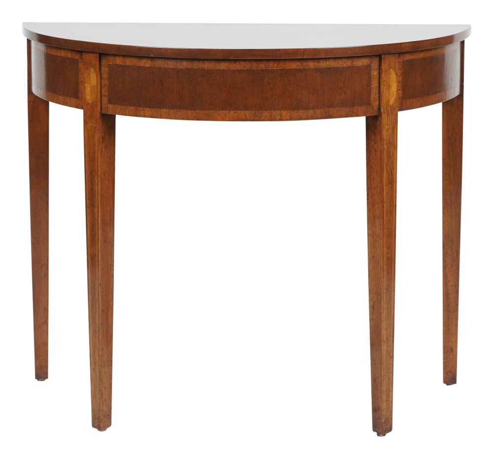 Appraisal: JOHN HALL DEMILUNE CONSOLEmahogany with label underside inches wide inches