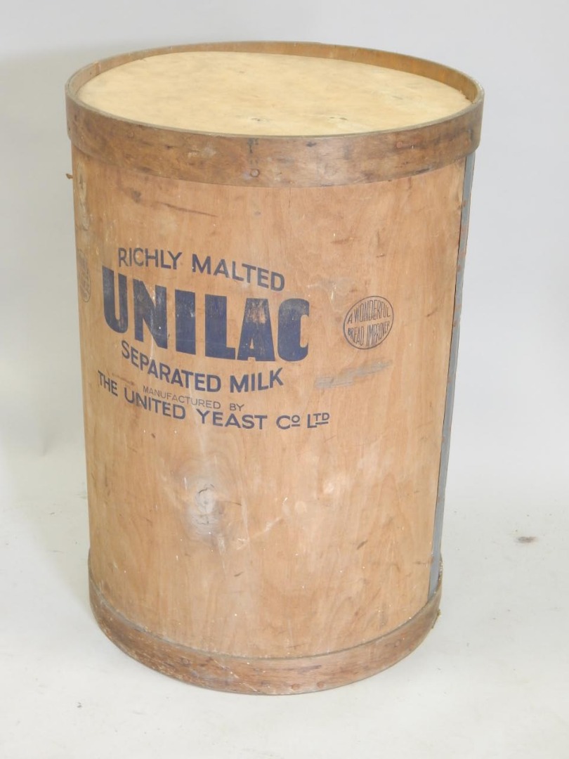 Appraisal: A large bent plywood advertising drum made for Unilac Separating