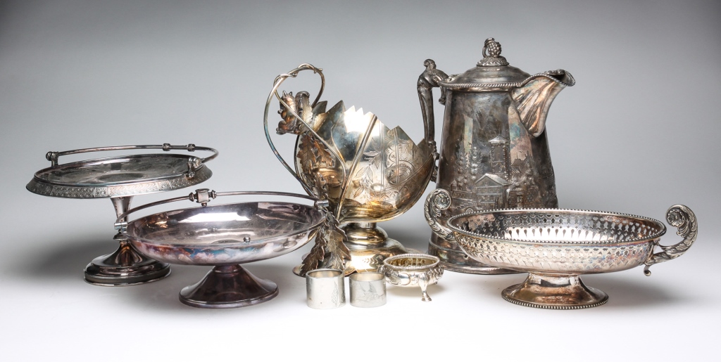 Appraisal: American second half th century Including pitcher bride basket holders