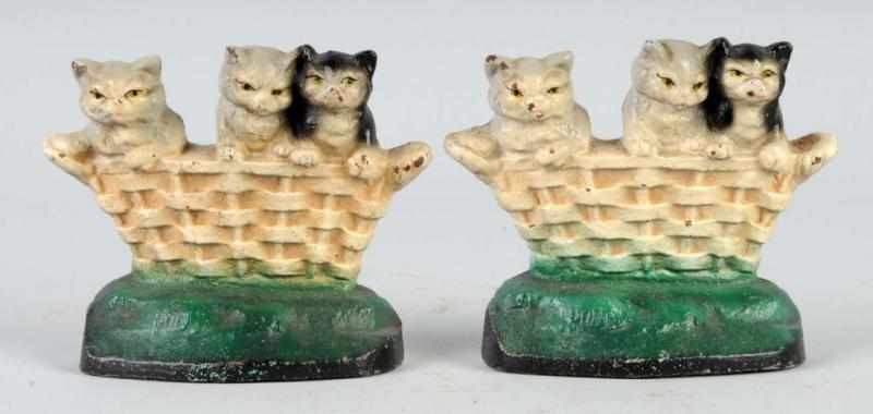 Appraisal: Cast Iron Kittens in Basket Bookends Description Made by Wilton