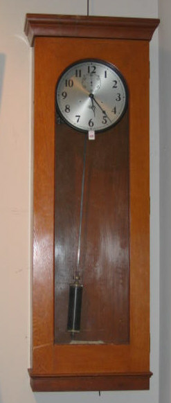 Appraisal: FARADAY GOLDEN OAK LONG CASE REGULATOR WALL CLOCK Flat top