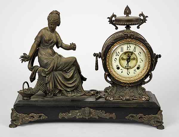 Appraisal: New Haven Mantel Clock American ca New Haven spelter cast