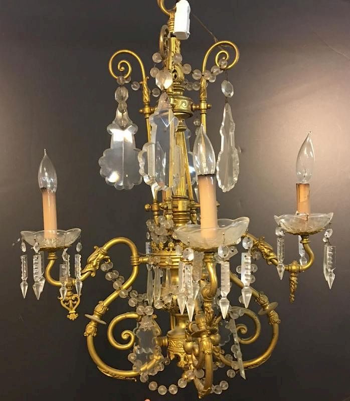 Appraisal: Continental Ormolu-Mounted -Light Chandelier Continental glass and ormolu-mounted four-light chandelier