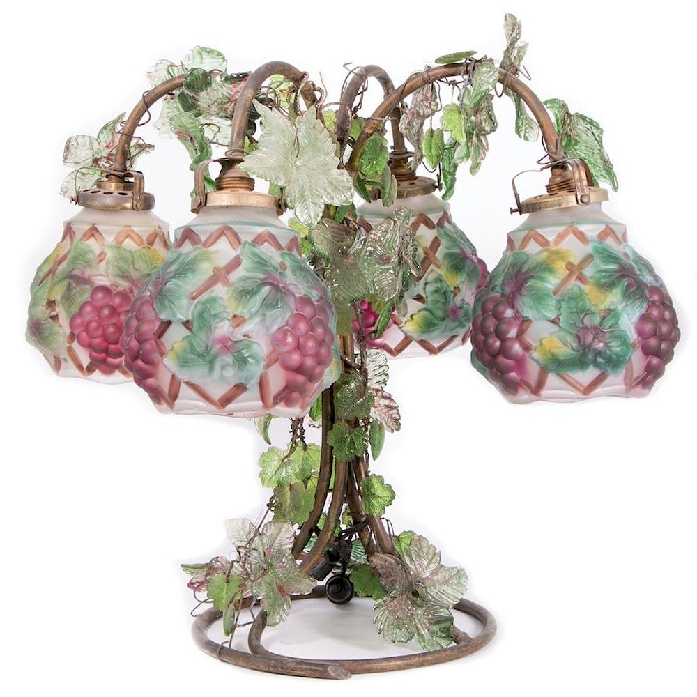 Appraisal: Four Light Grape Vine Lamp with Four Frosted and Painte