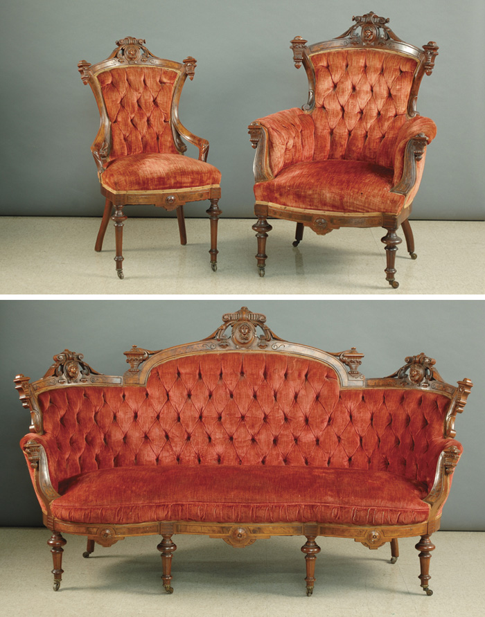 Appraisal: VICTORIAN THREE-PIECE PARLOR SET attributed to John Jelliff American -