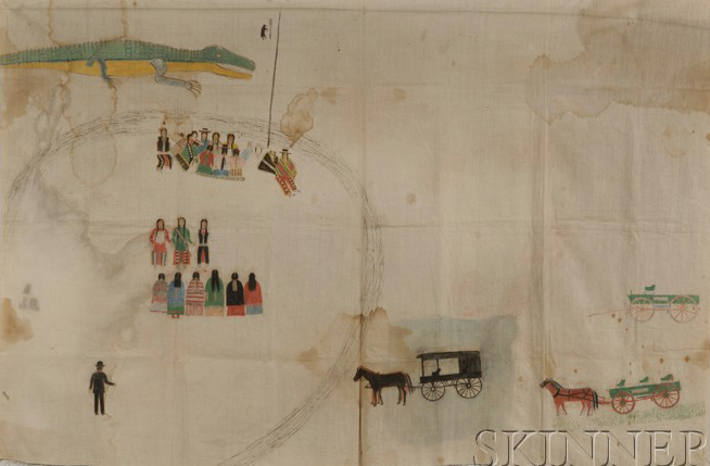 Appraisal: Historic Painted Muslin Depicting the Ute Bear Dance c late