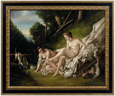 Appraisal: French School painting Diana resting by a stream after the