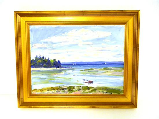 Appraisal: Roger Dennis ''Little Deer Isle ME'' oil on canvas-board depicts