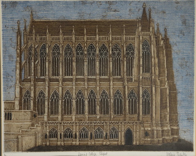 Appraisal: VALERIE THORNTON - Lancing College Chapel etching in colours pencil